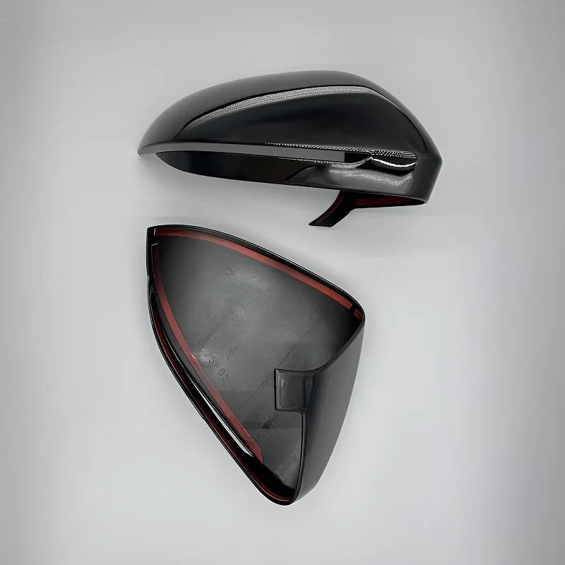 Glossy black aftermarket car side mirror cover shell made of durable ABS material.