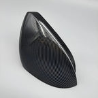 Glossy black carbon fiber patterned car side mirror cover accessory.