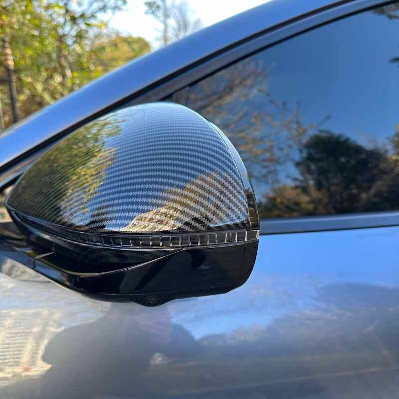 Carbon fiber texture side mirror cover for BYD car in glossy black finish