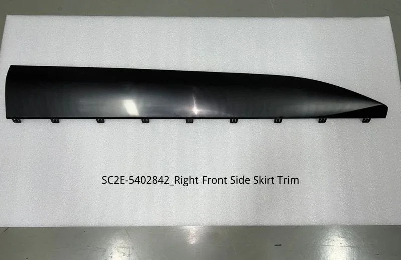 Glossy black right front side skirt trim made of durable high-quality plastic.