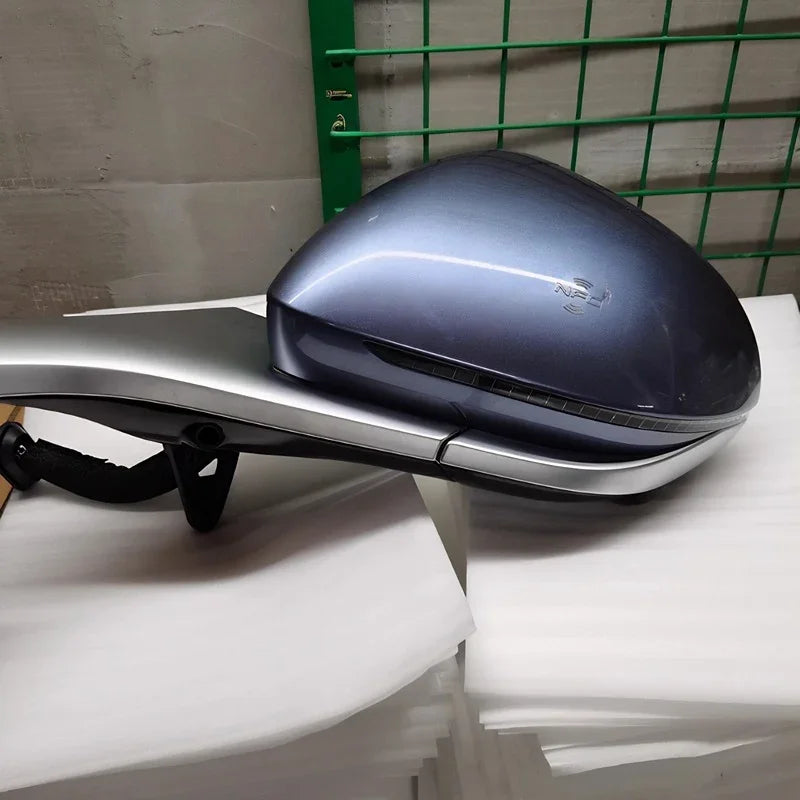 Professional metallic blue car side mirror cover with sleek aerodynamic design