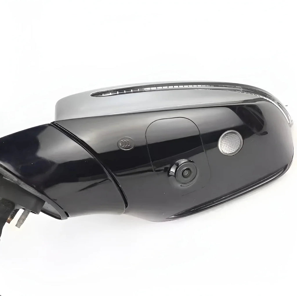 Glossy black side mirror cover with integrated indicator light and sensor