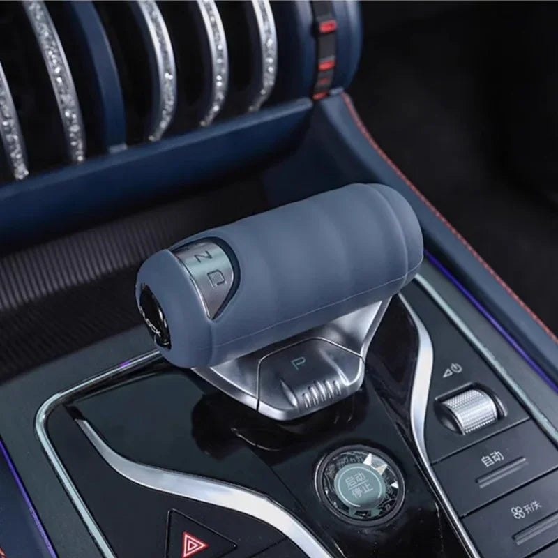 Grey silicone gear shifter cover for car interior protection