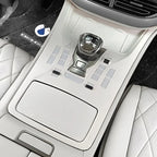 White premium leather center console trim with crystal gear shifter for luxury car interior