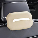 Beige premium PU leather headrest cover for BYD car seat protection.