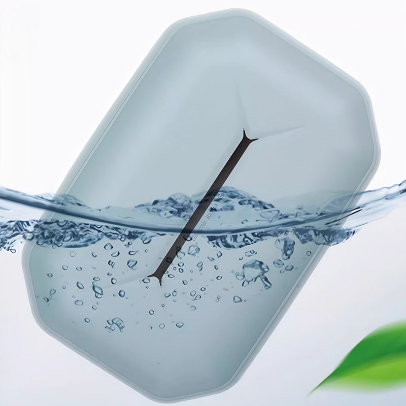 Waterproof light blue translucent storage bag with durable material submerged in clear water.