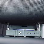 Light grey premium leather seat organizer strap with silver metal buckle for car storage.