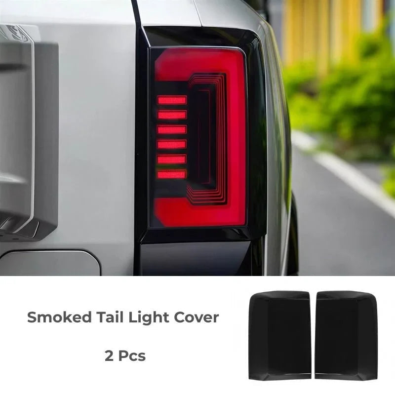 Set of 2 smoked black tail light covers for car rear protection.