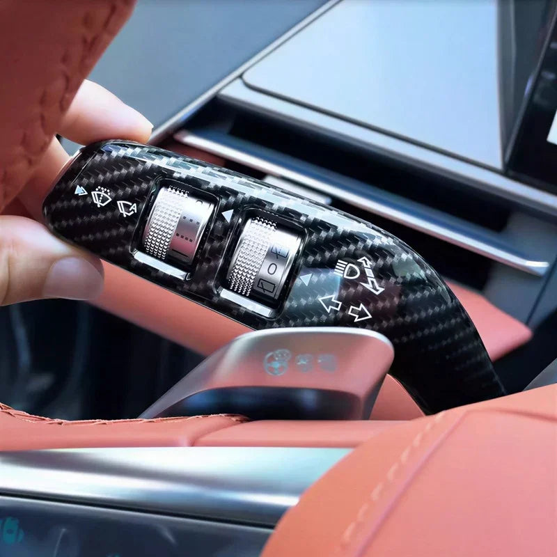 Carbon fiber pattern steering wheel control lever cover in black for BYD car interior