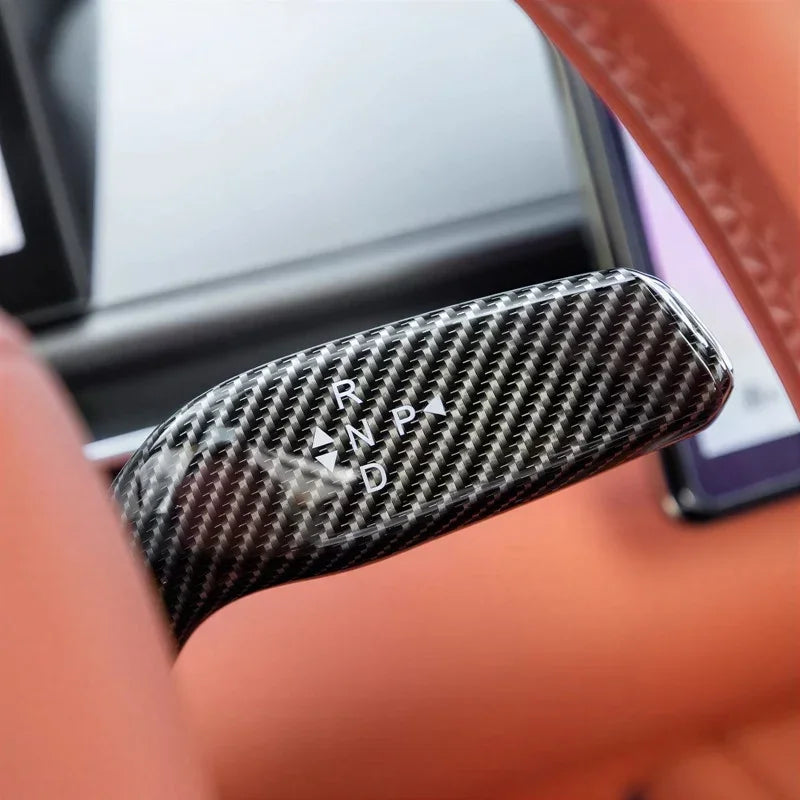 Carbon fiber texture gear shifter cover in black and grey for BYD car interior