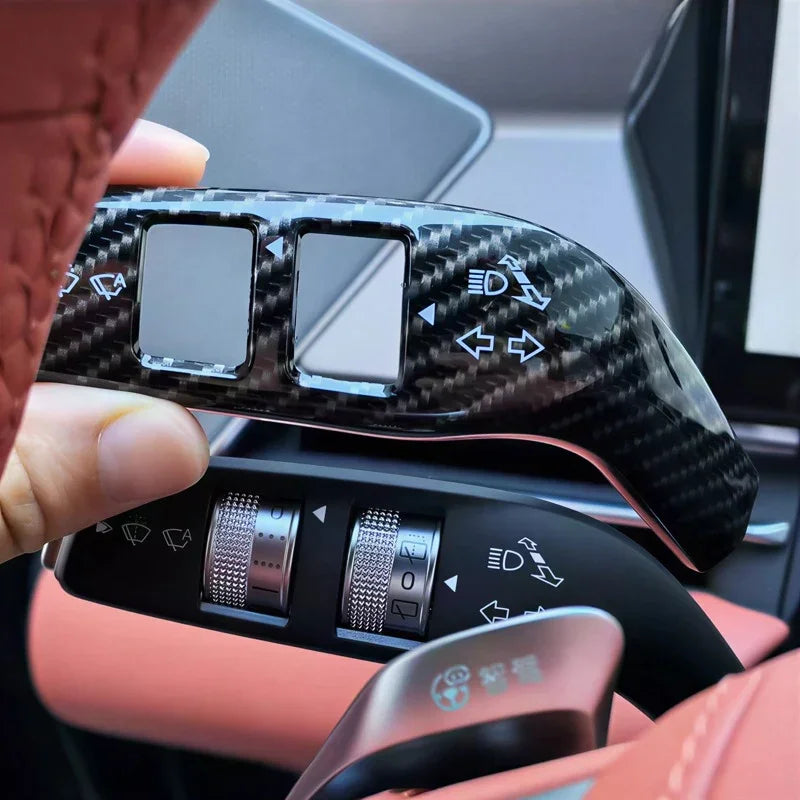 Carbon fiber texture black interior trim cover for BYD car steering column controls