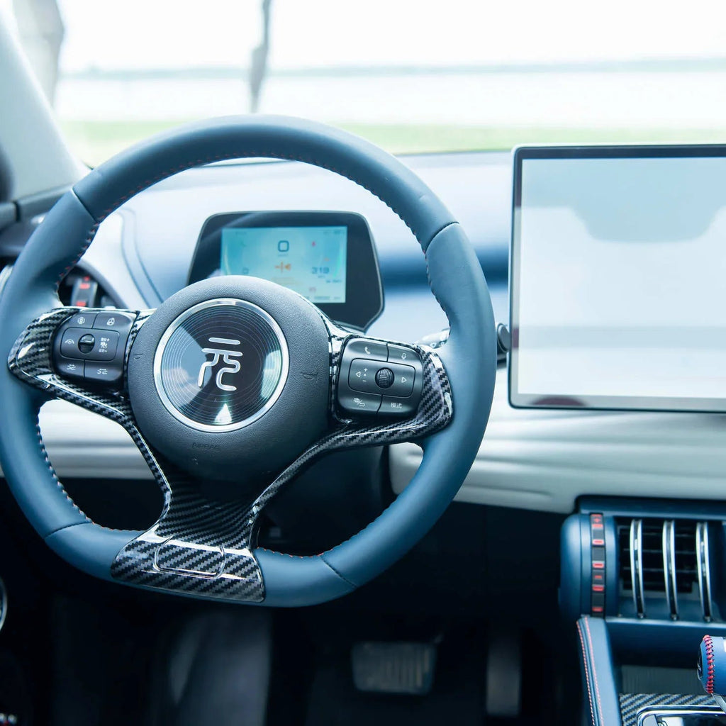 Blue leather and carbon fiber custom steering wheel for BYD car interior