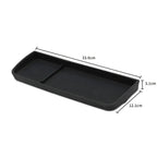 Black textured rubber car organizer tray with dimensions 33.6cm x 12.1cm x 3.1cm