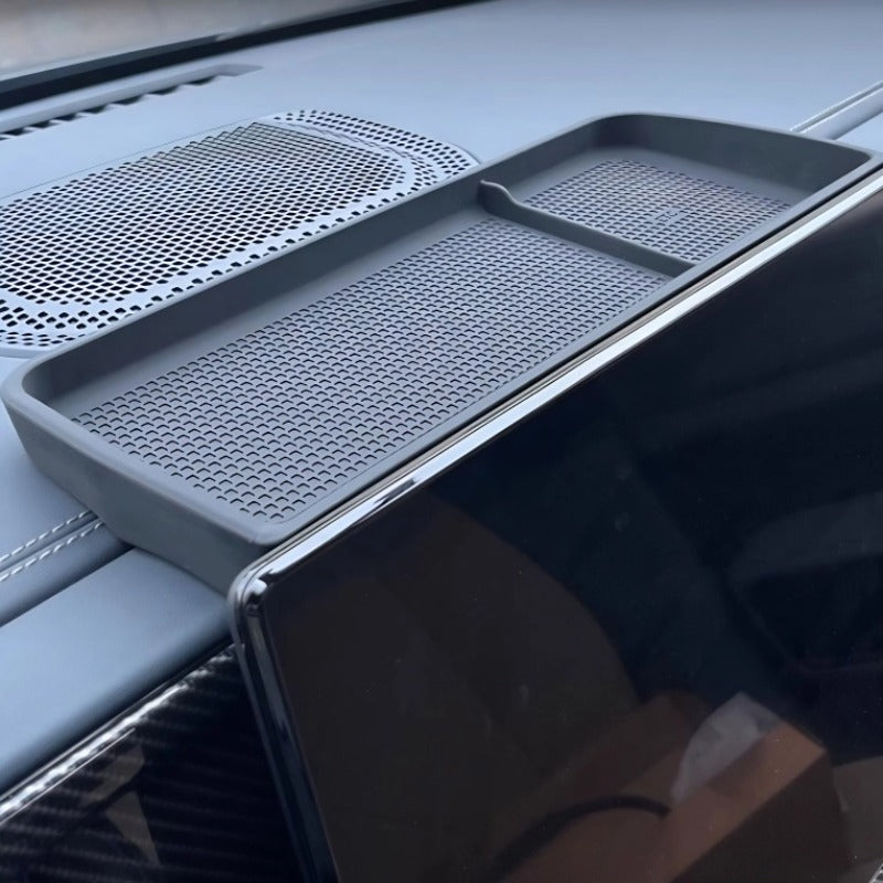 Grey textured silicone dashboard storage tray for BYD car interior