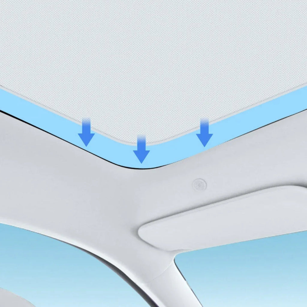 White textured car headliner with a protective blue waterproof seal layer.