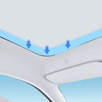 White textured car headliner with a protective blue waterproof seal layer.