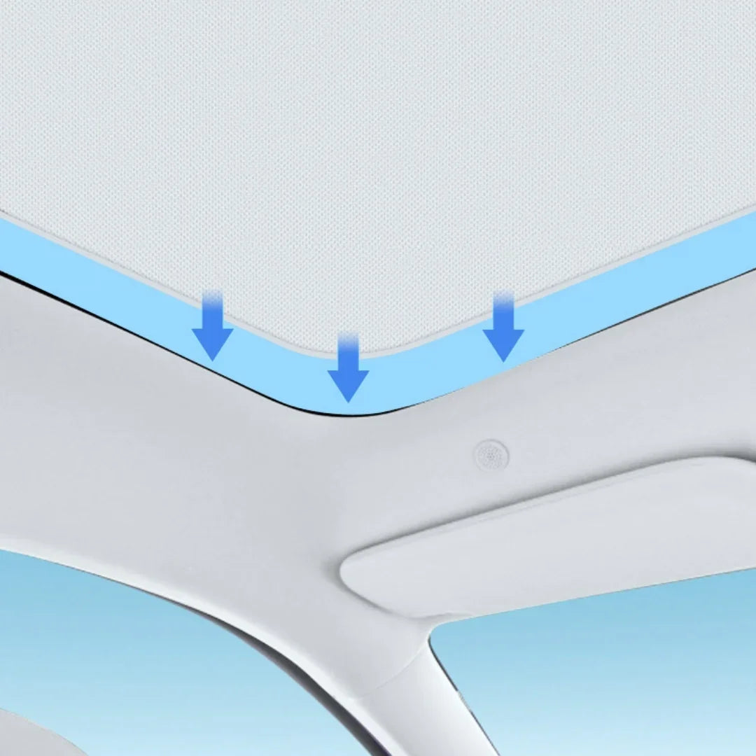 White textured car headliner with a protective blue waterproof seal layer.