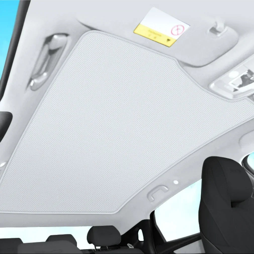 White perforated leather texture car interior roof liner for premium BYD aftermarket protection.