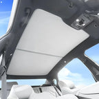 White fabric sunshade for BYD car sunroof to protect interior from heat and UV rays