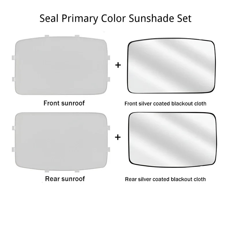 Seal Primary Color Sunshade Set featuring front and rear silver coated blackout cloth sunroof shades.