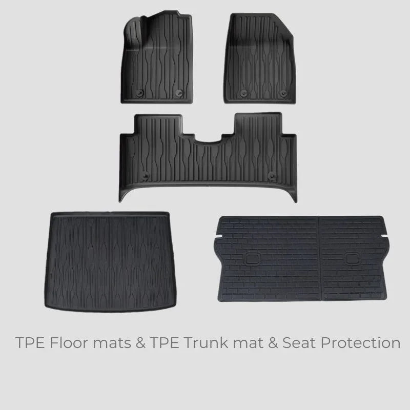 Black TPE custom-fit floor mats and trunk mat set for complete vehicle interior protection.