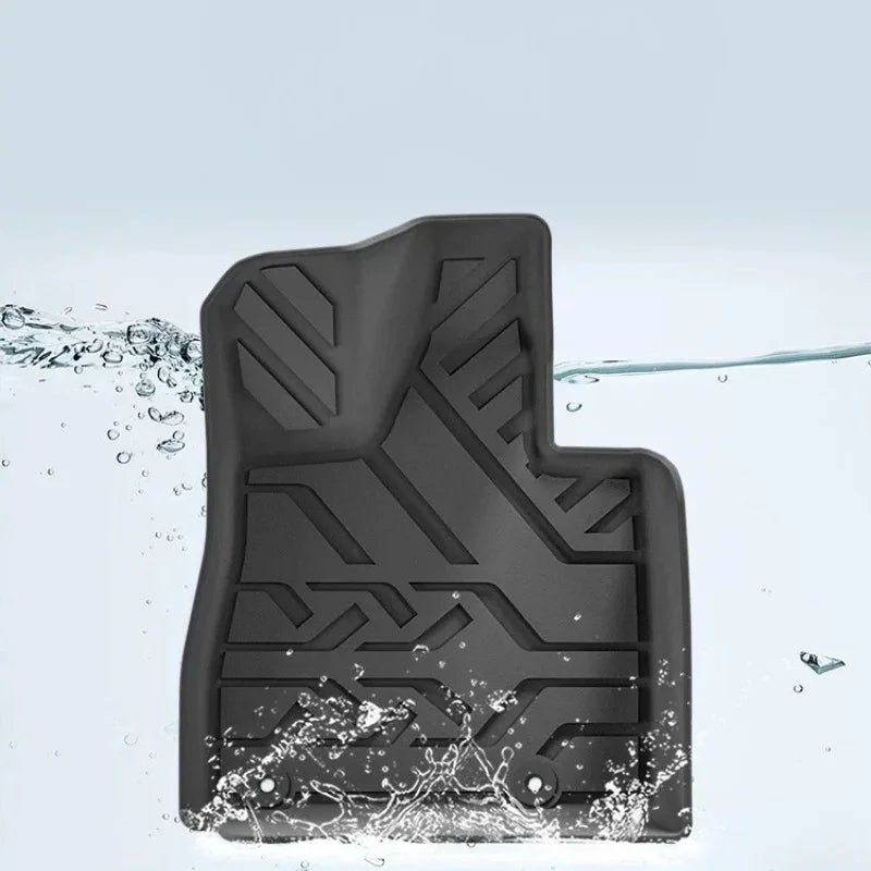 Durable black TPE waterproof car floor mat with textured anti-slip pattern.