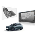 Custom-fit grey TPE car floor mats designed via 3D CAD modeling for precise vehicle protection.