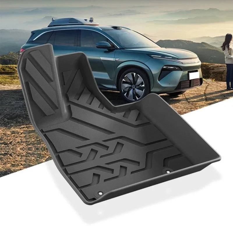 Durable black TPE rubber car floor mat with anti-slip texture for BYD vehicle protection.