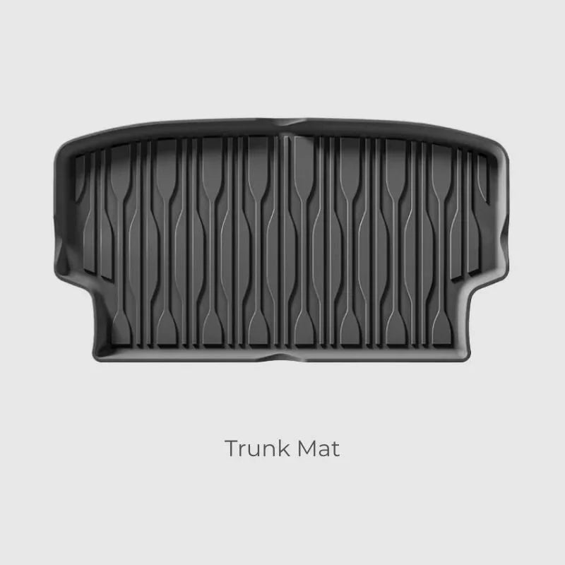 Durable black textured rubber trunk mat for car cargo protection.