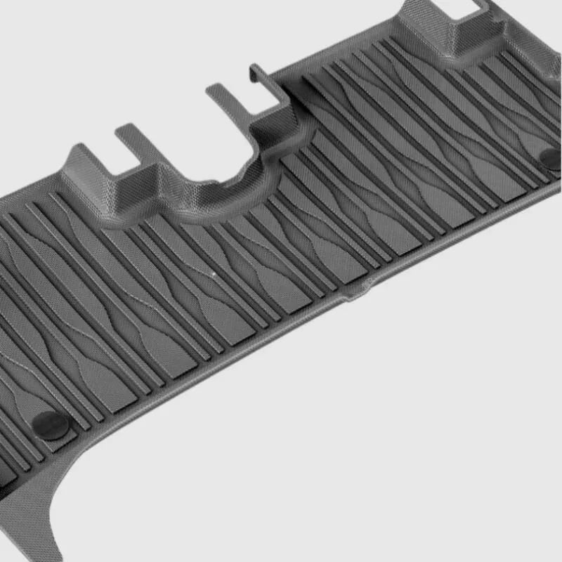 Grey textured TPE waterproof car trunk mat with anti-slip ridges for BYD models.