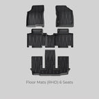 Set of 6 black heavy-duty RHD floor mats for BYD, designed for 6-seat protection.