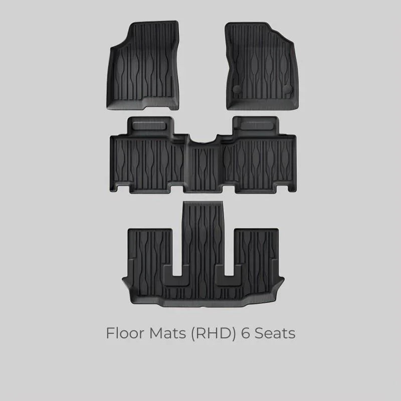 Set of 6 black heavy-duty RHD floor mats for BYD, designed for 6-seat protection.