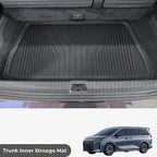 Black heavy-duty rubber trunk liner mat with anti-slip ribbed texture for car interior protection.