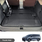 Black heavy-duty waterproof TPE trunk mat for BYD, featuring a ribbed non-slip texture.