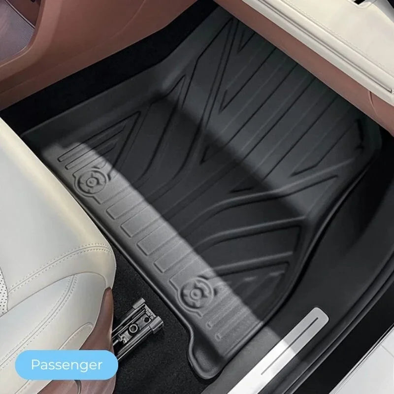 Black durable TPE all-weather passenger side car floor mat with anti-slip textured surface.