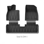 Black custom-fit TPE floor mats for BYD Seal 6 DM-i, featuring a durable ribbed design.