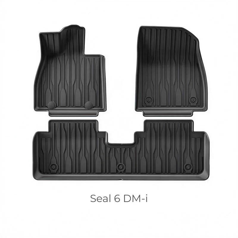 Black custom-fit TPE floor mats for BYD Seal 6 DM-i, featuring a durable ribbed design.