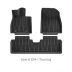 Black heavy-duty TPE waterproof floor mats for Seal 6 DM-i Touring car interior.