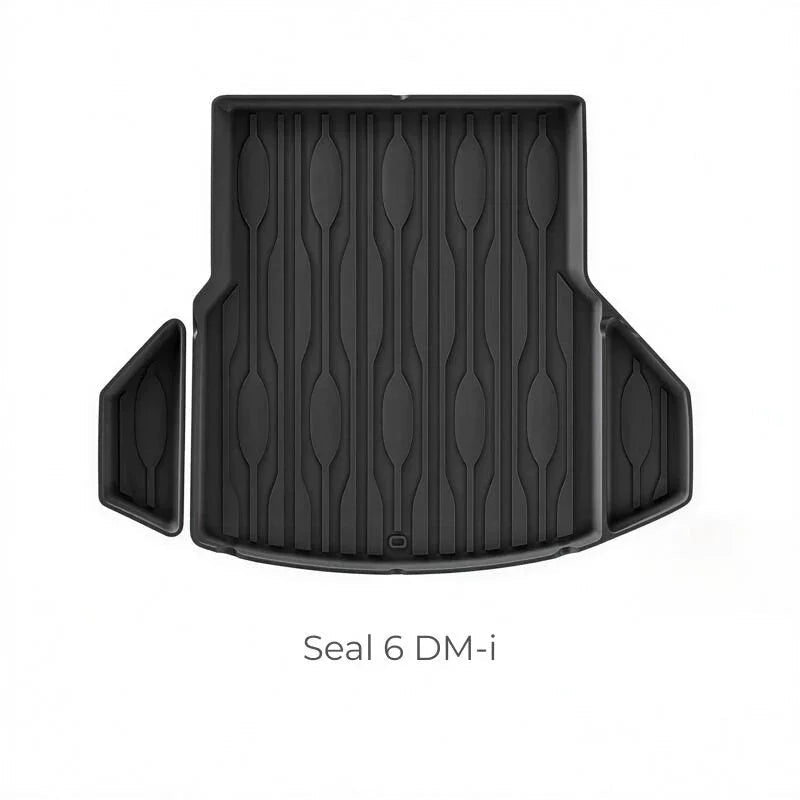Black heavy-duty TPE trunk mat for BYD Seal 6 DM-i with anti-slip textured ridges.