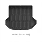 Black heavy-duty TPE rubber trunk mat for Seal 6 DM-i Touring with anti-slip grooves.