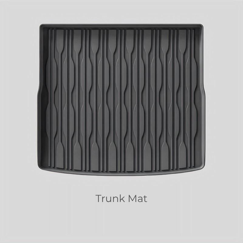 Black textured TPE trunk mat with anti-slip grooves for BYD vehicle protection.