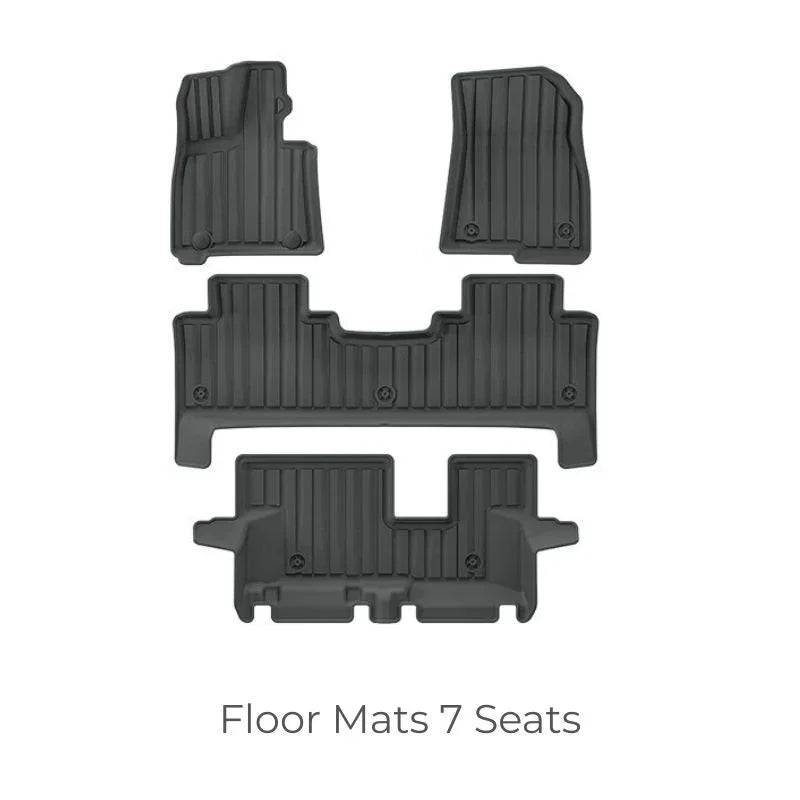 Black heavy-duty TPE rubber floor mats for 7-seater BYD, featuring a durable ribbed texture.