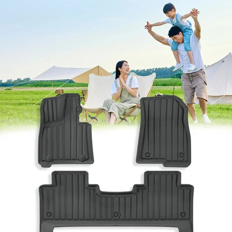 Set of durable black TPE all-weather car floor mats for BYD protection.