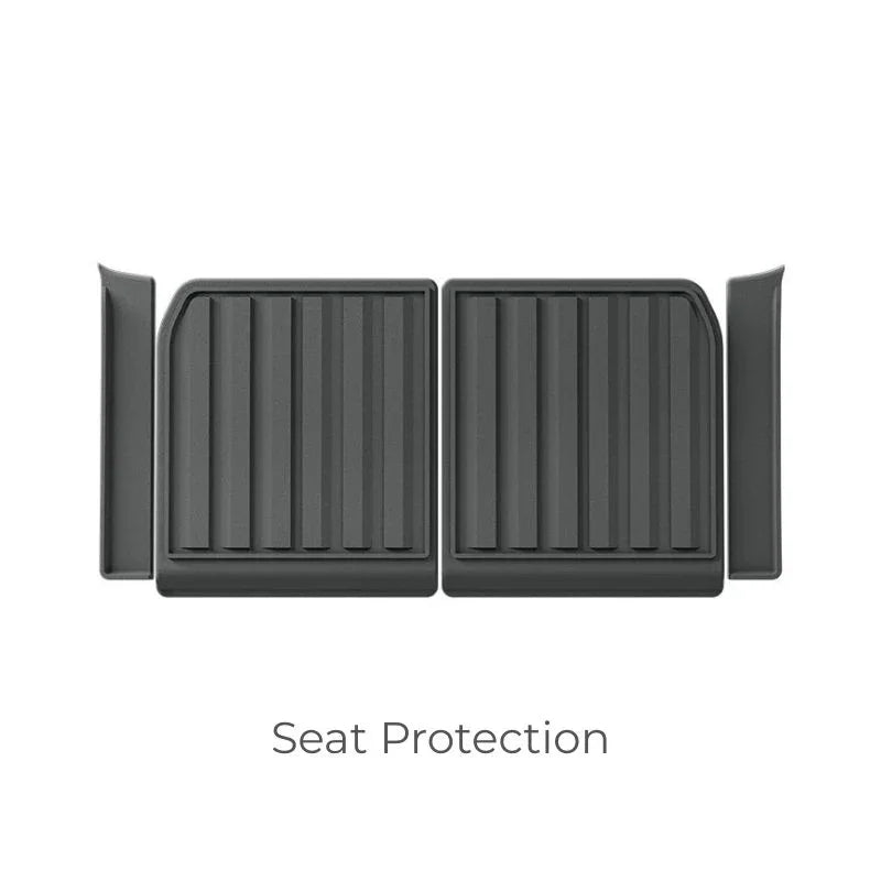 Black textured rubber seat protection covers for durable car interior wear protection.