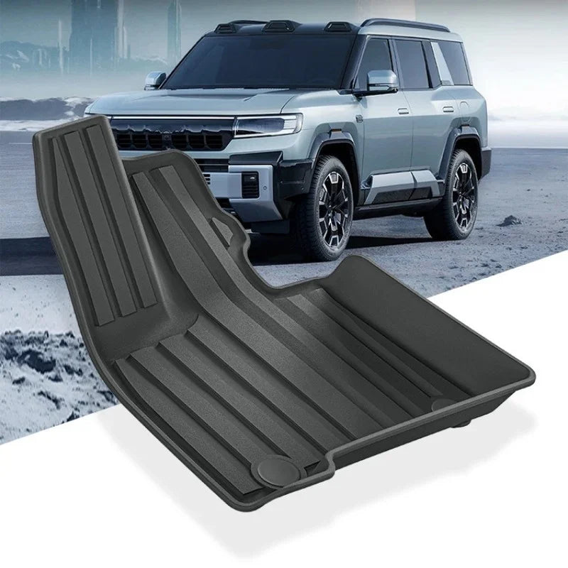 Durable black TPE all-weather floor mats for BYD SUV, featuring a textured anti-slip design.