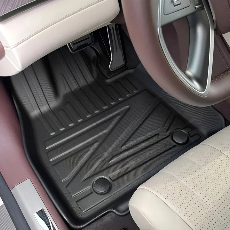 Black heavy-duty textured floor mats for BYD, featuring a durable anti-slip design.