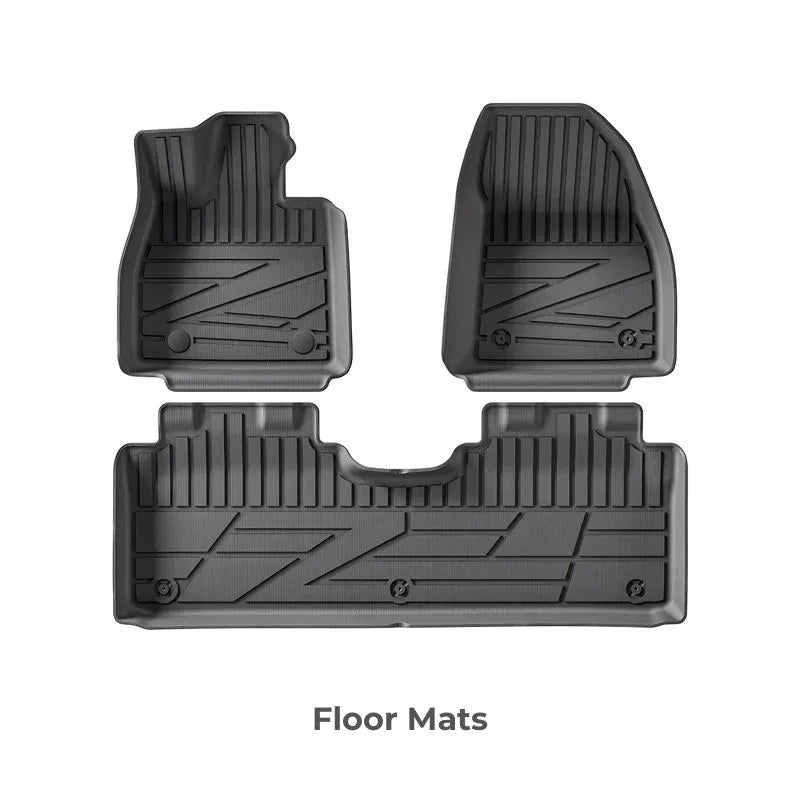 Black heavy-duty TPE rubber floor mats set for custom vehicle protection.