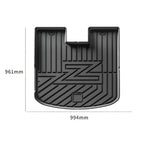Black heavy-duty rubber car floor mat with anti-slip grooves and precise 994mm x 961mm dimensions.
