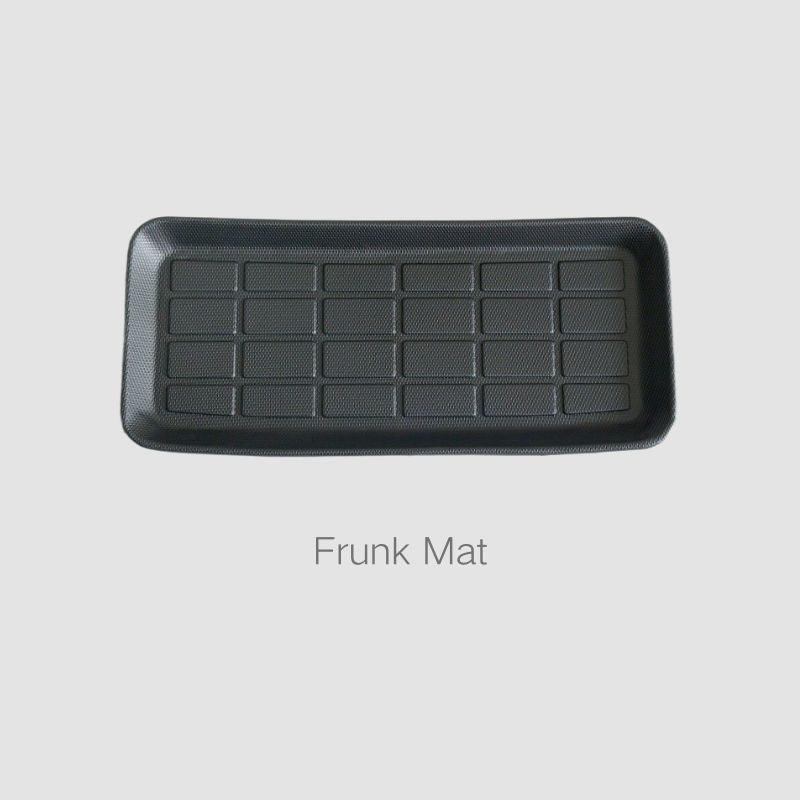 Black textured rubberized frunk mat for BYD car protection.