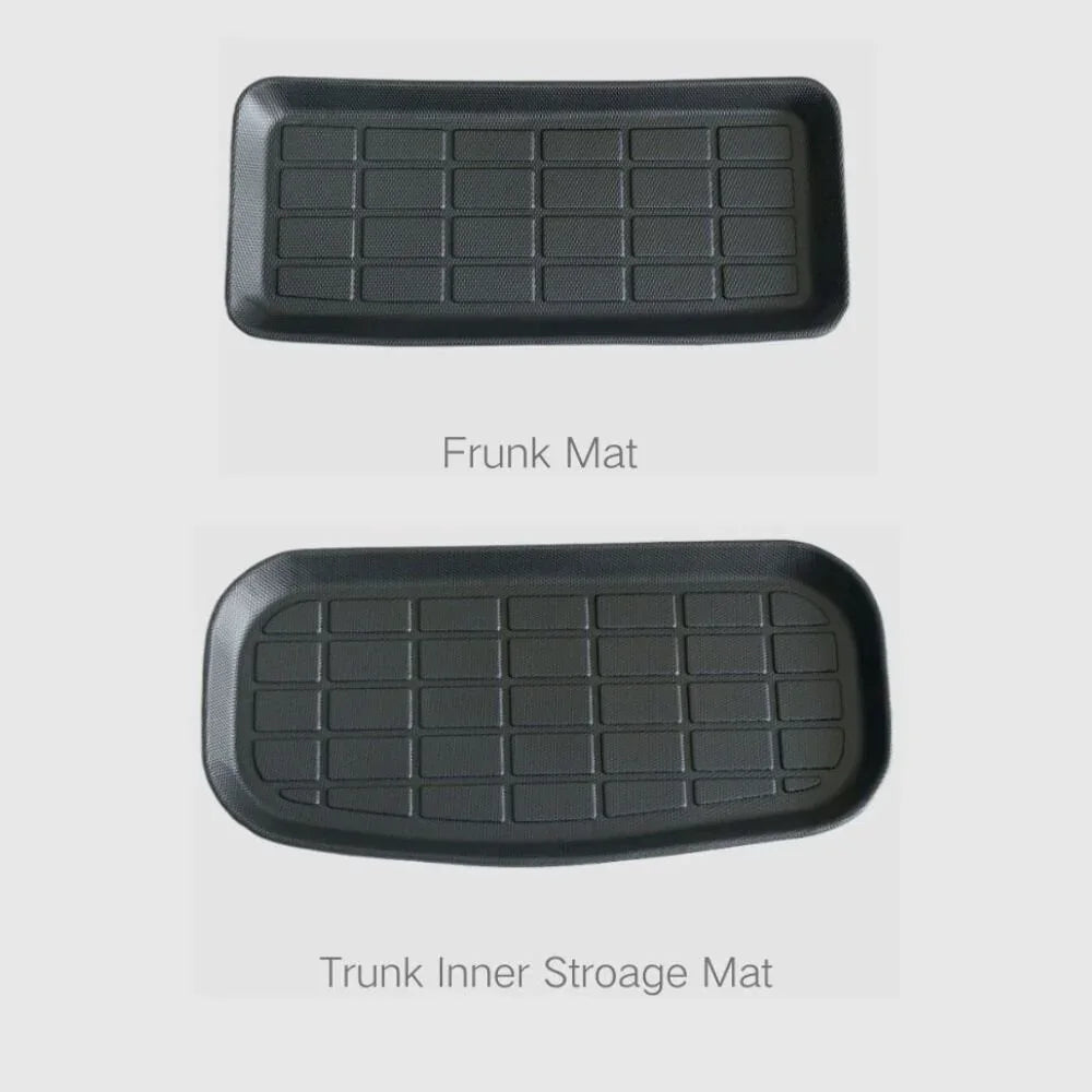 Black textured TPE frunk mat and trunk inner storage mat for BYD car protection.